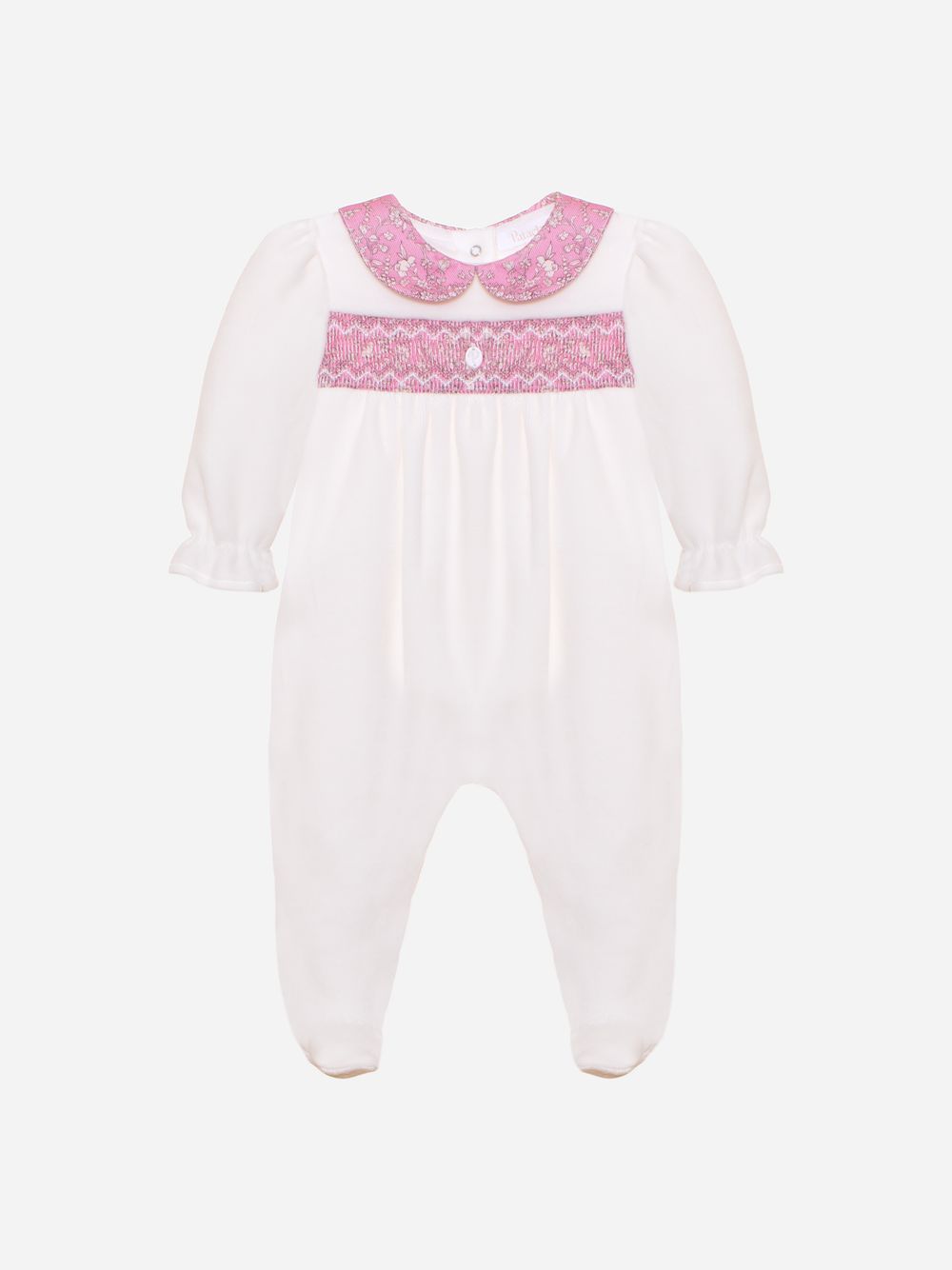 Ecru velour babygrow with Liberty details
