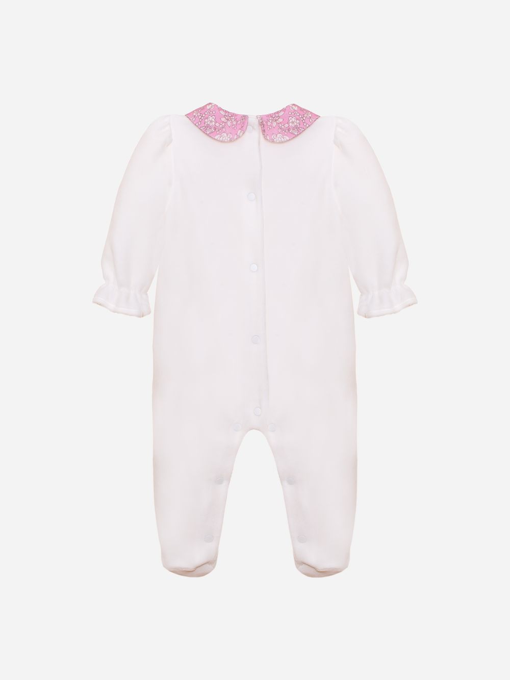 Ecru velour babygrow with Liberty details