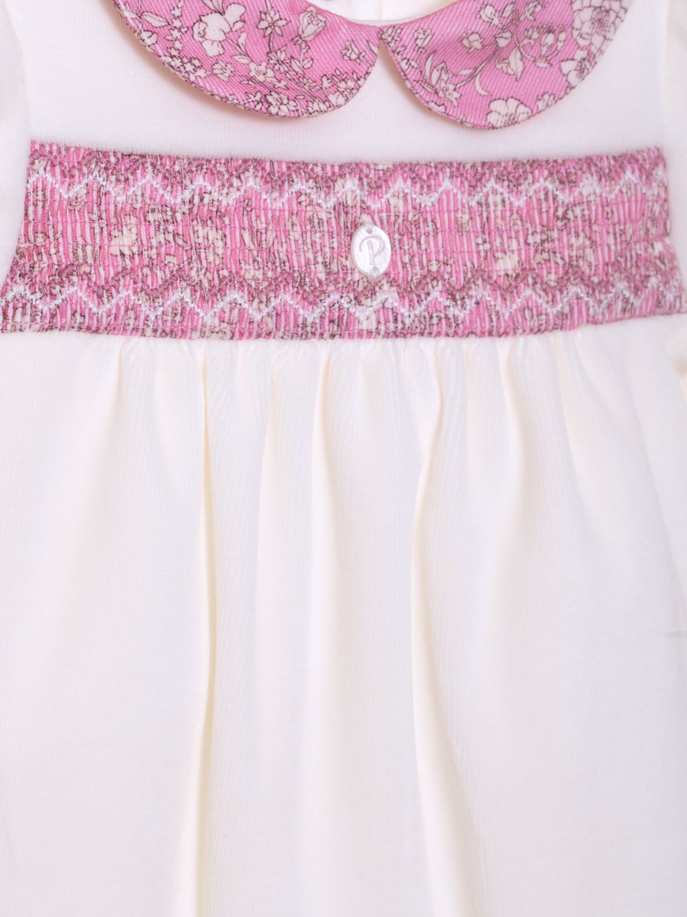 Ecru velour babygrow with Liberty details