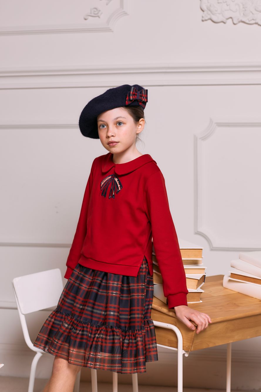 Navy Blue beret with tartan bow