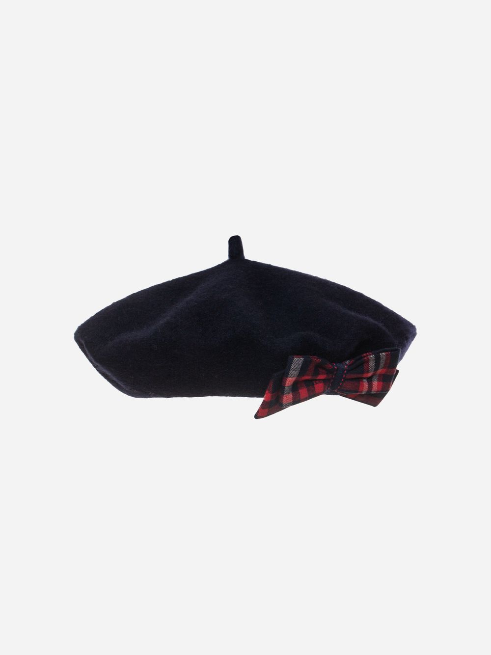 Navy Blue beret with tartan bow