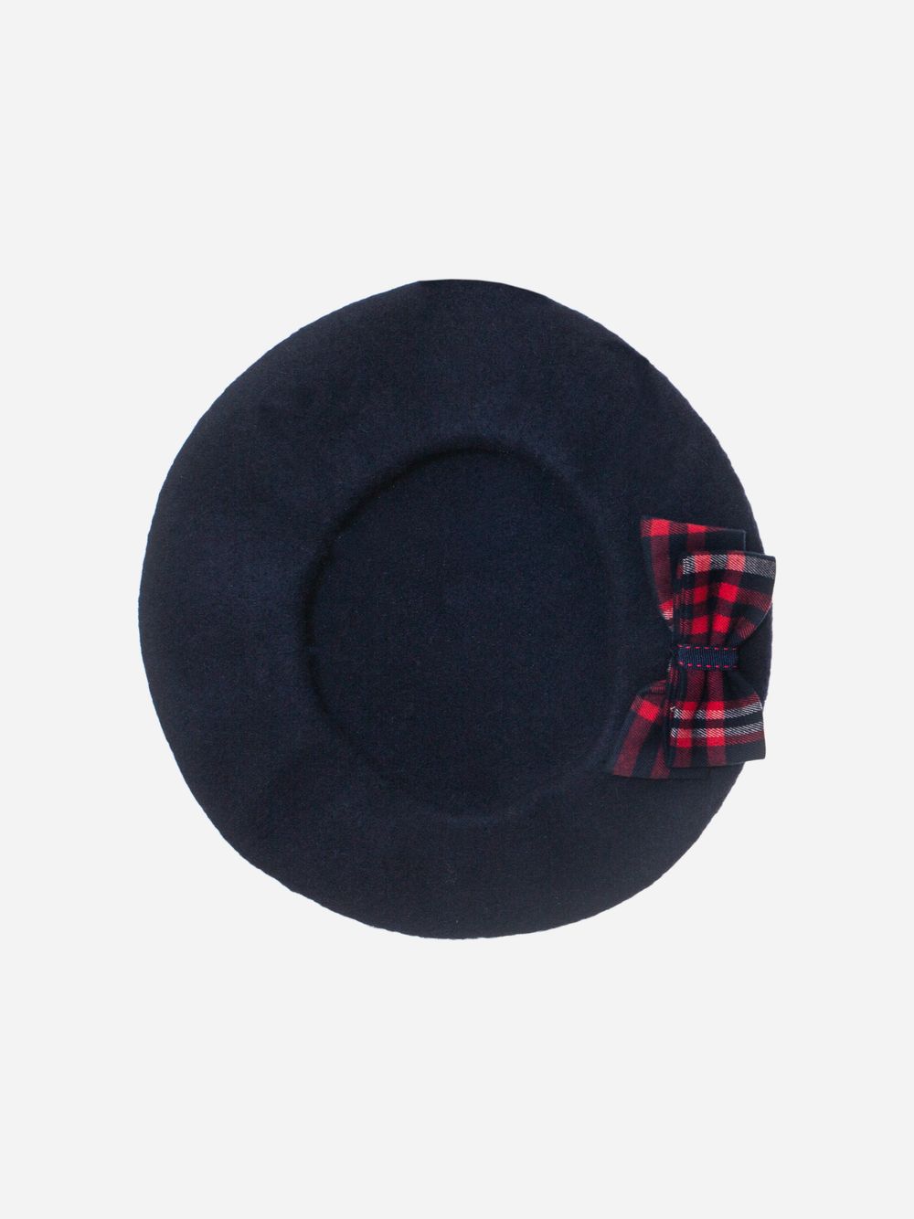 Navy Blue beret with tartan bow