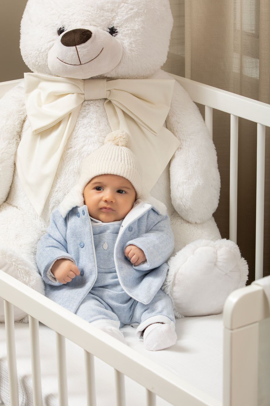 Blue interlock and fur coat