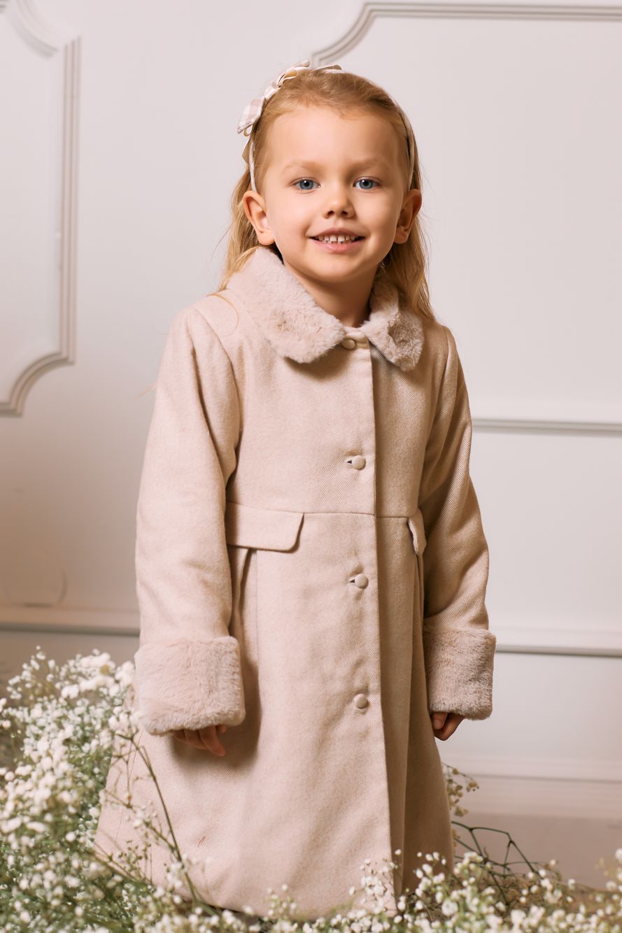 Beige flannel and fur coat