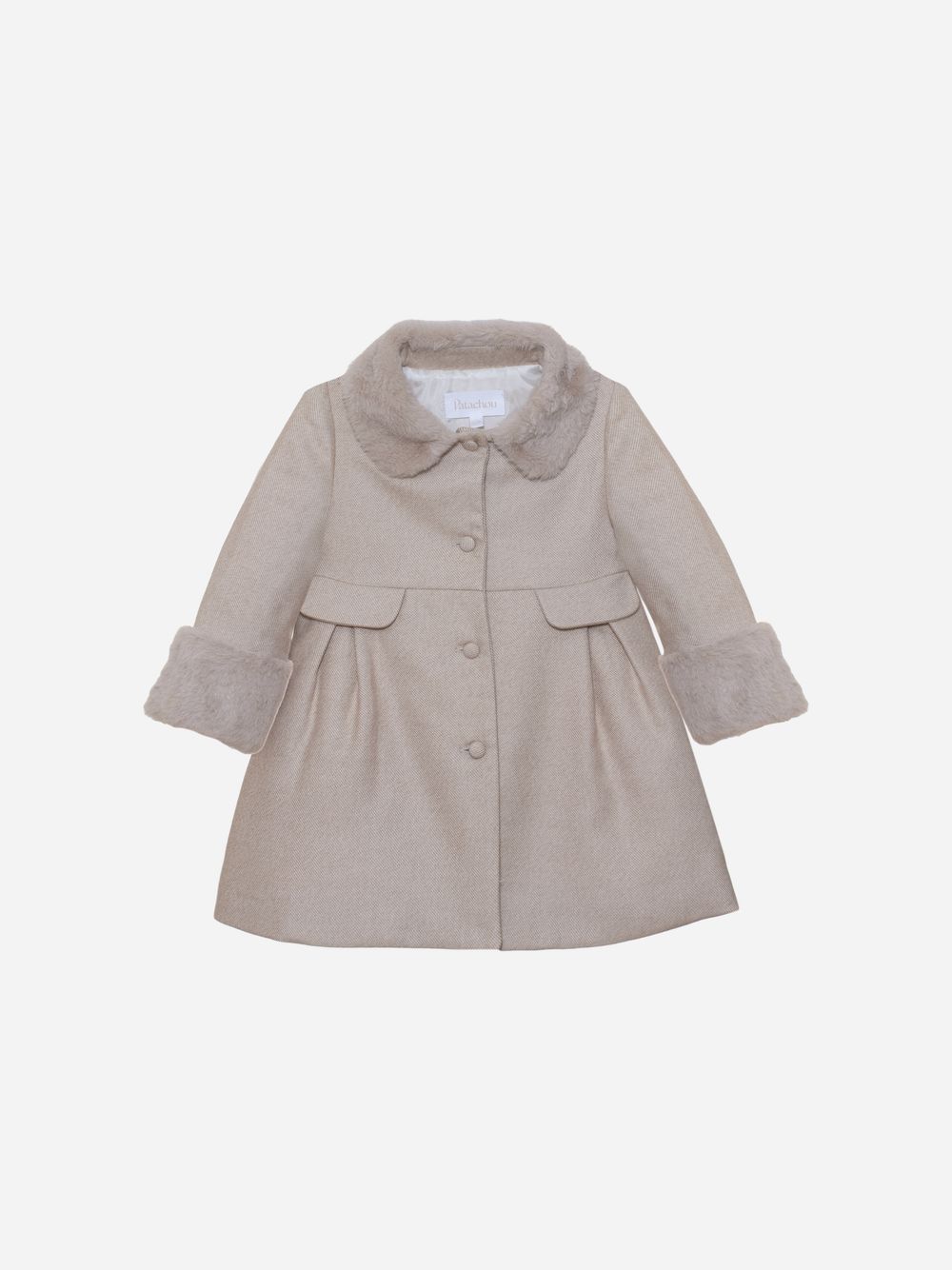 Beige flannel and fur coat
