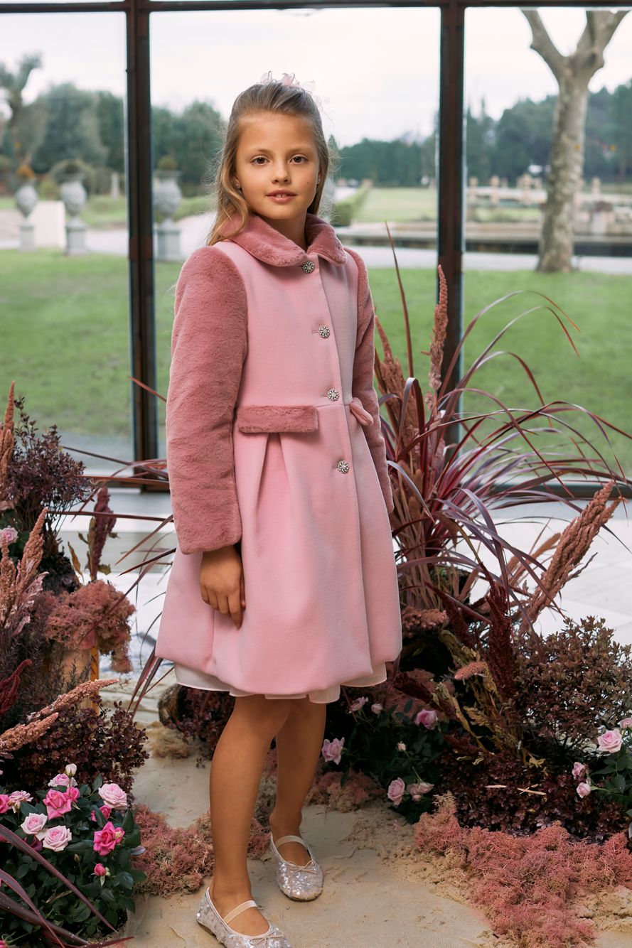 Pink tweed and fur coat