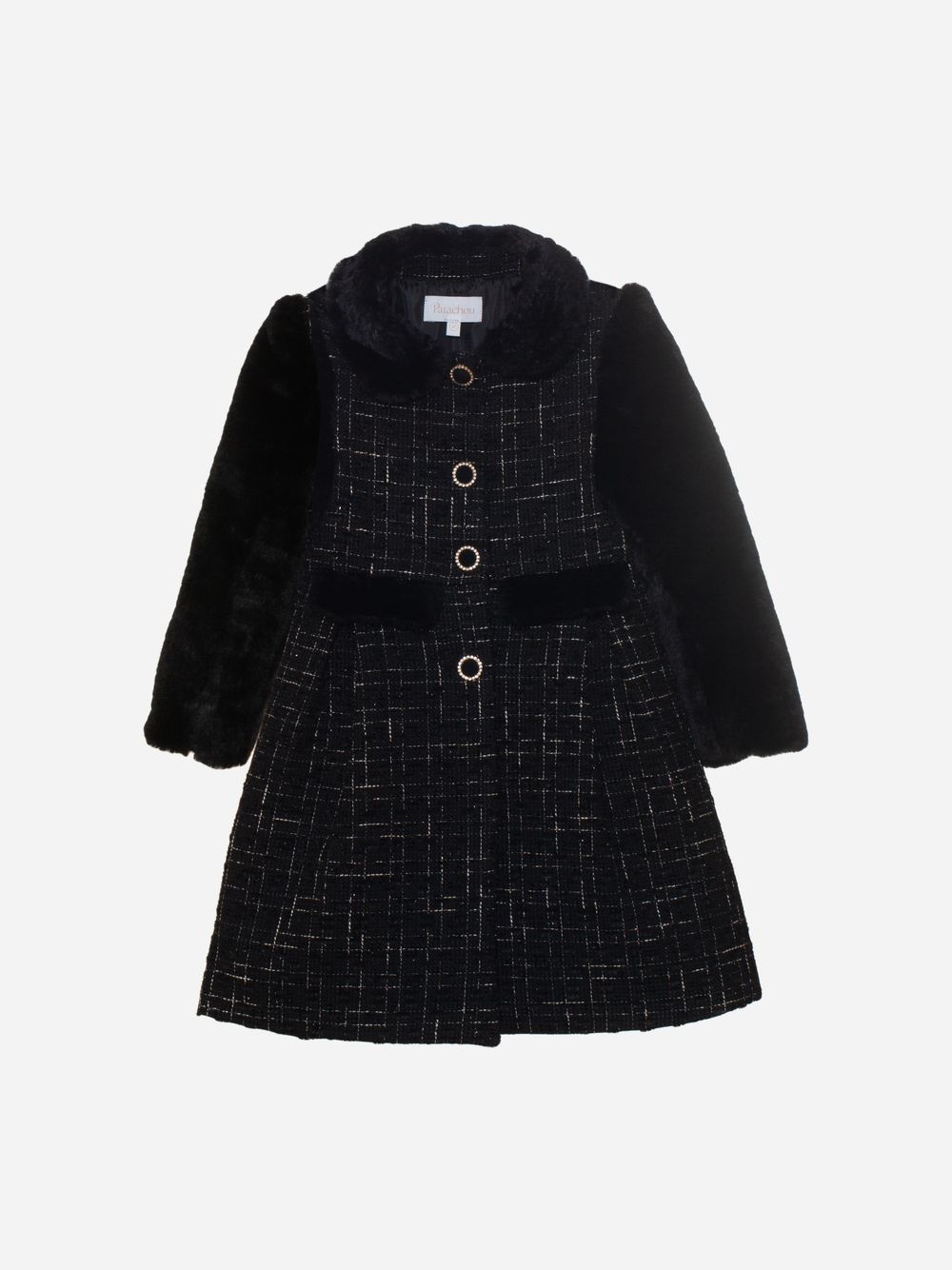 Black tweed and fur coat
