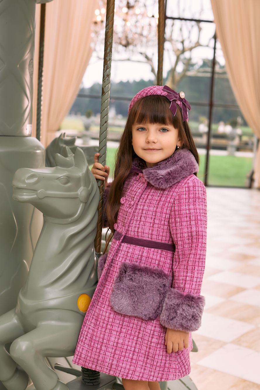 Pink tweed and fur coat