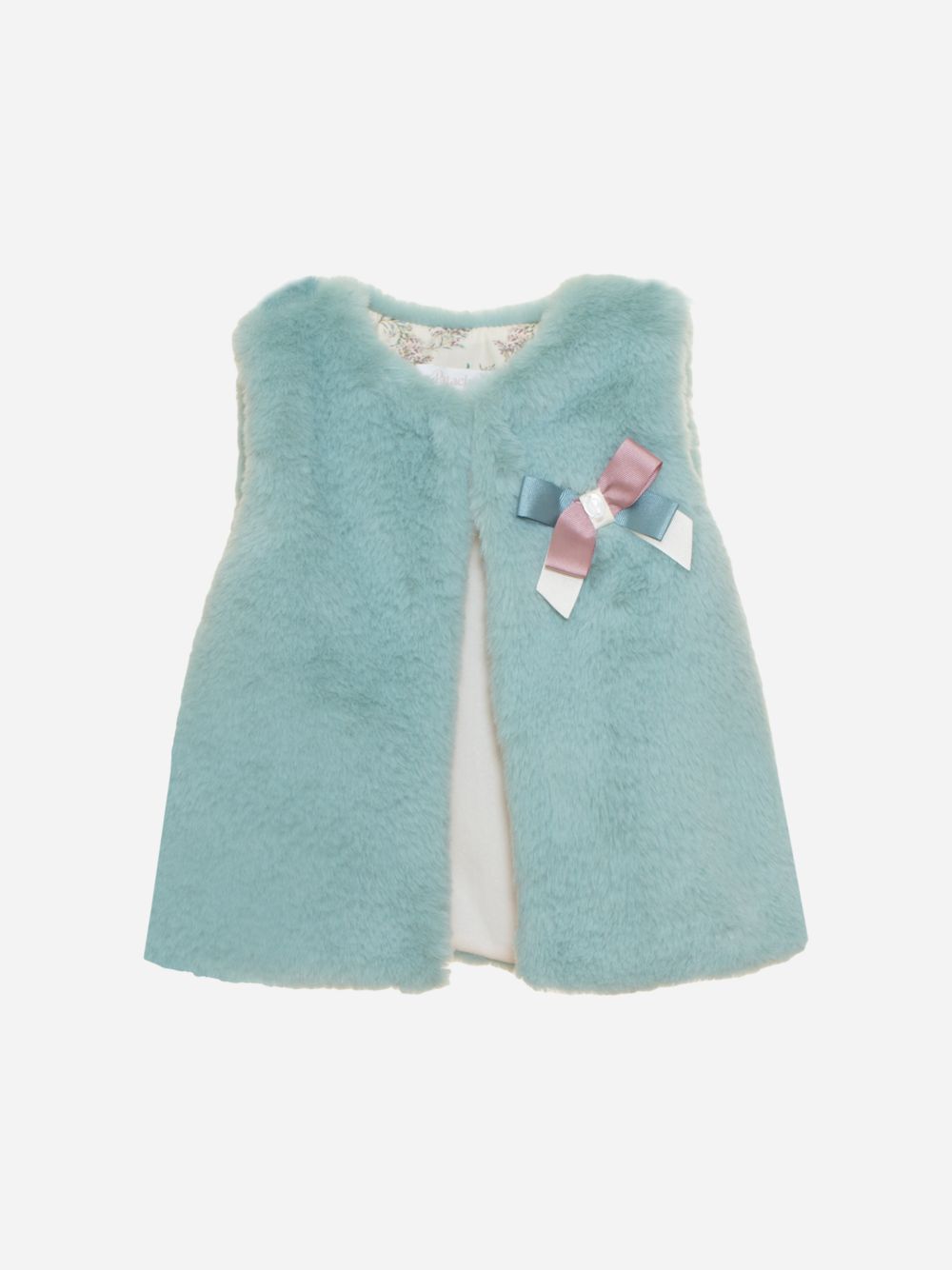 Green fur vest with printed lining