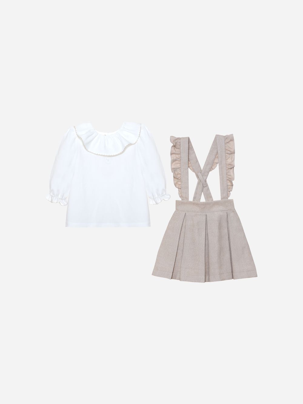 White blouse and beige skirt set