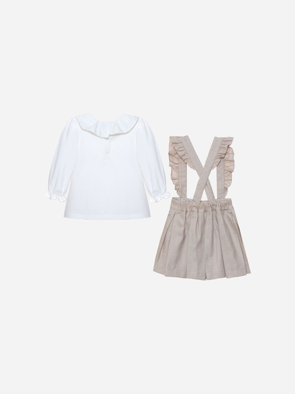 White blouse and beige skirt set