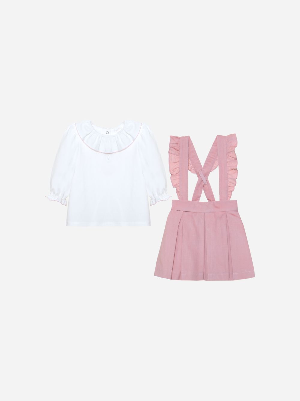 White blouse and pink skirt set