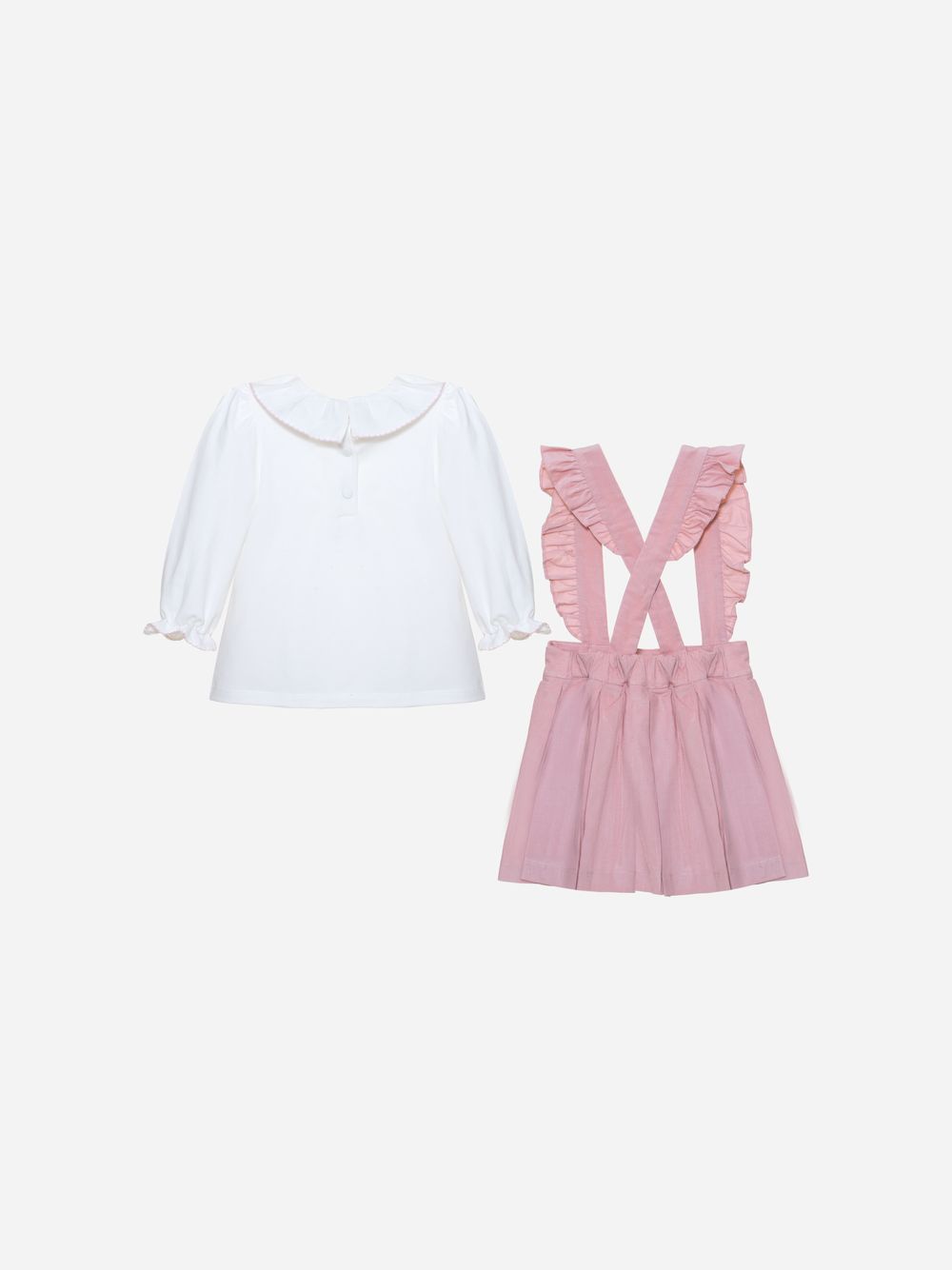 White blouse and pink skirt set
