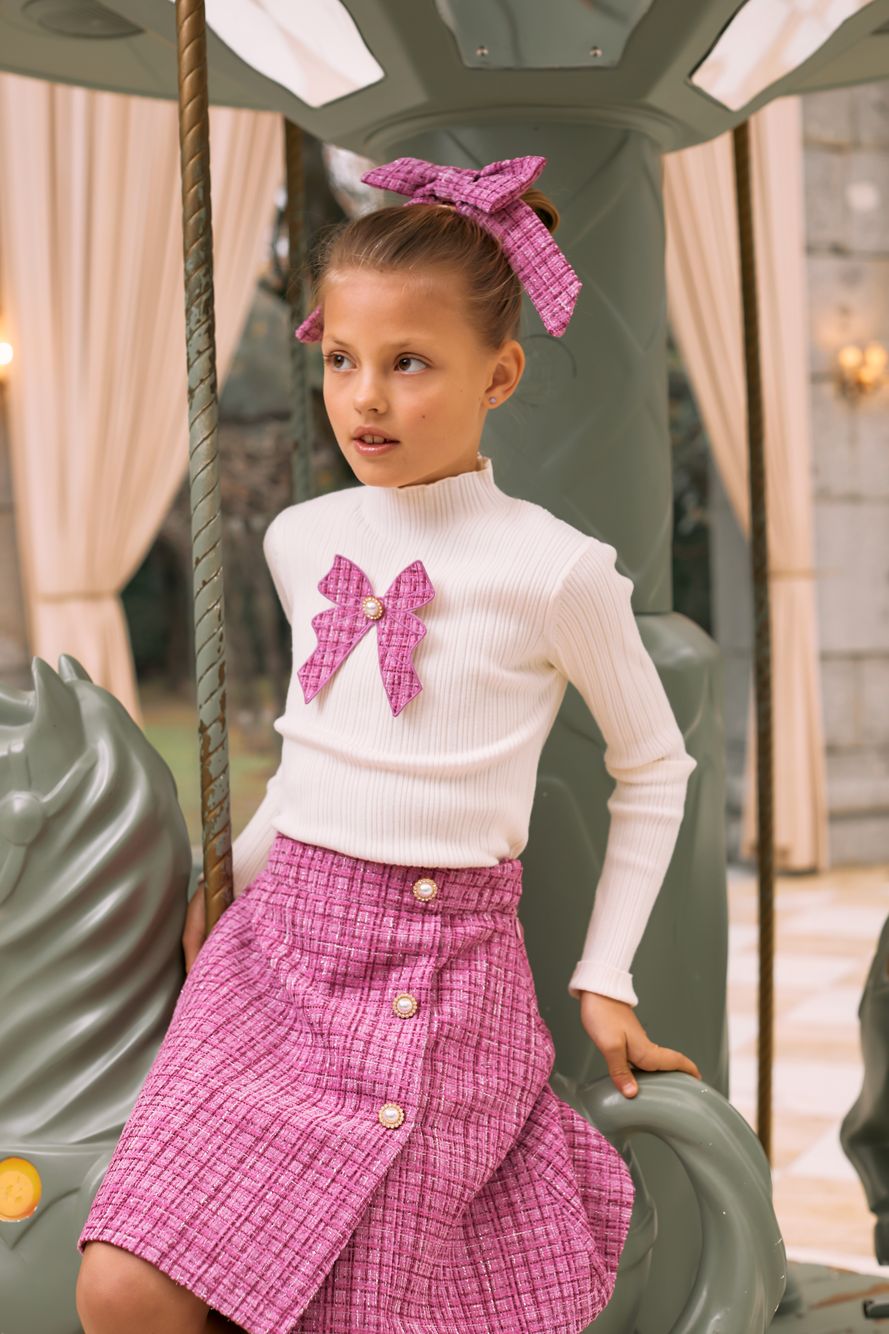 Pink tweed hair bow