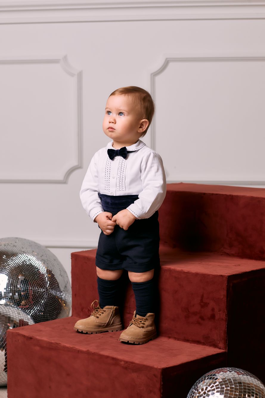 Marine romper with bow tie