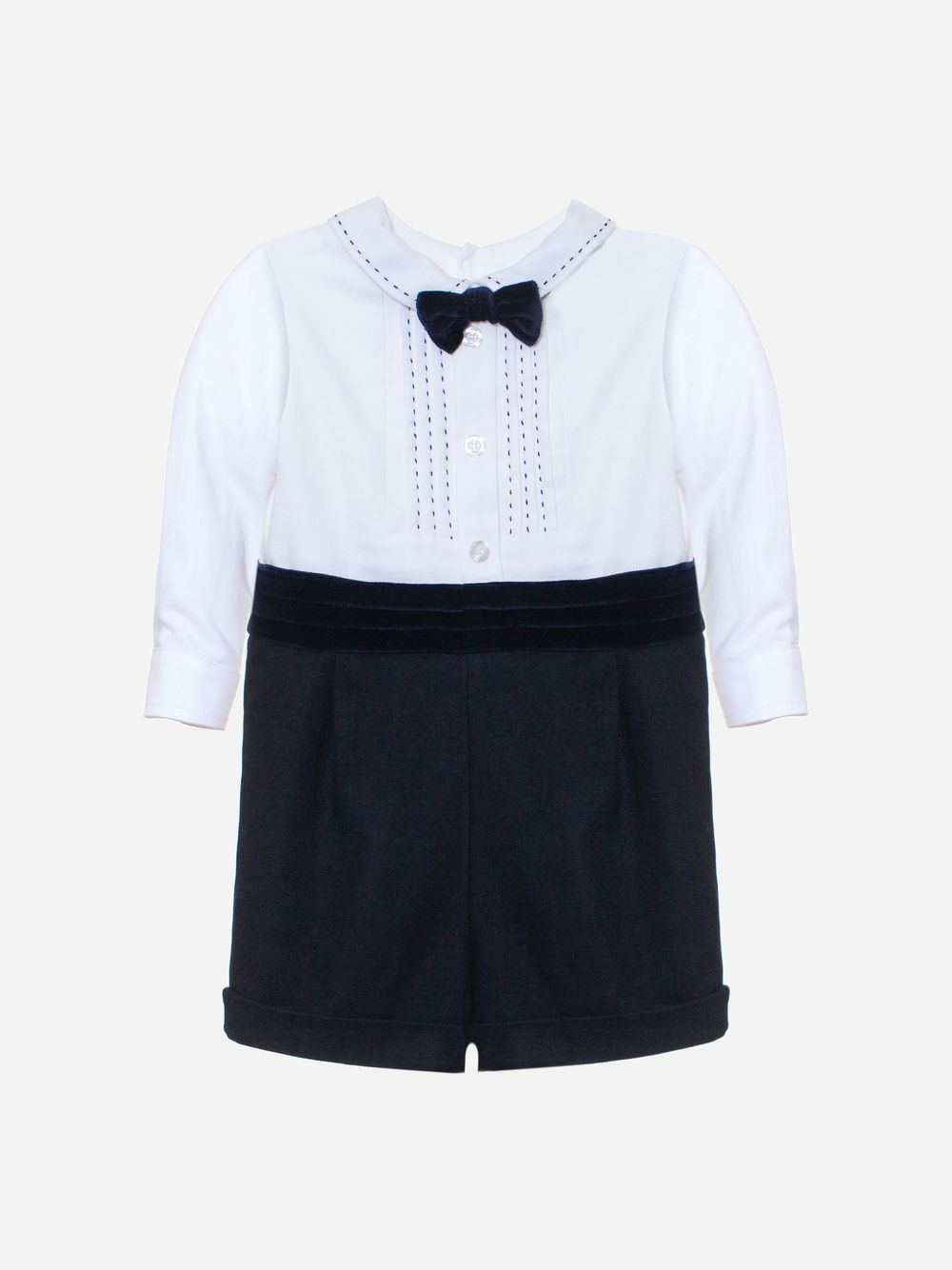 Marine romper with bow tie