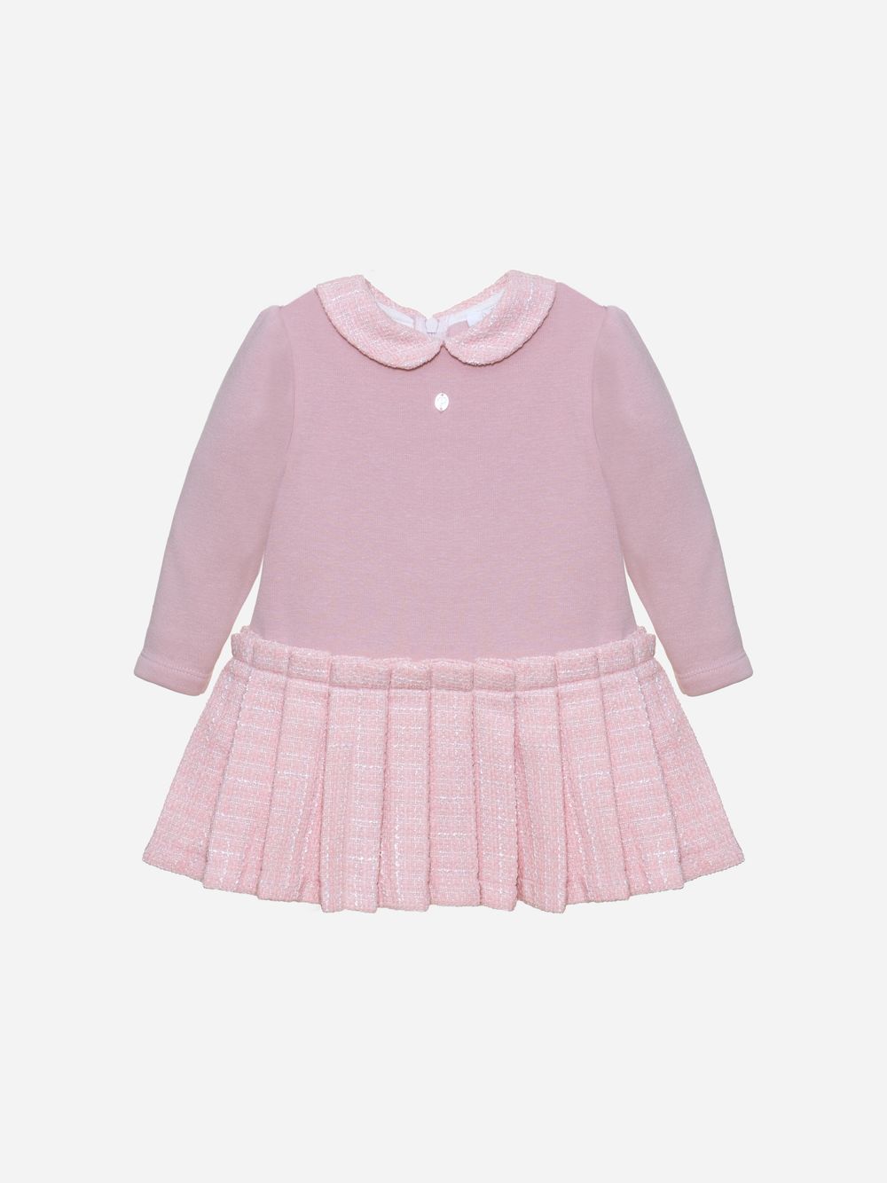 Pale pink cotton fleece and tweed dress