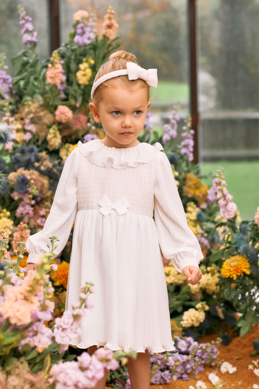 Ecru tweed and chiffon dress