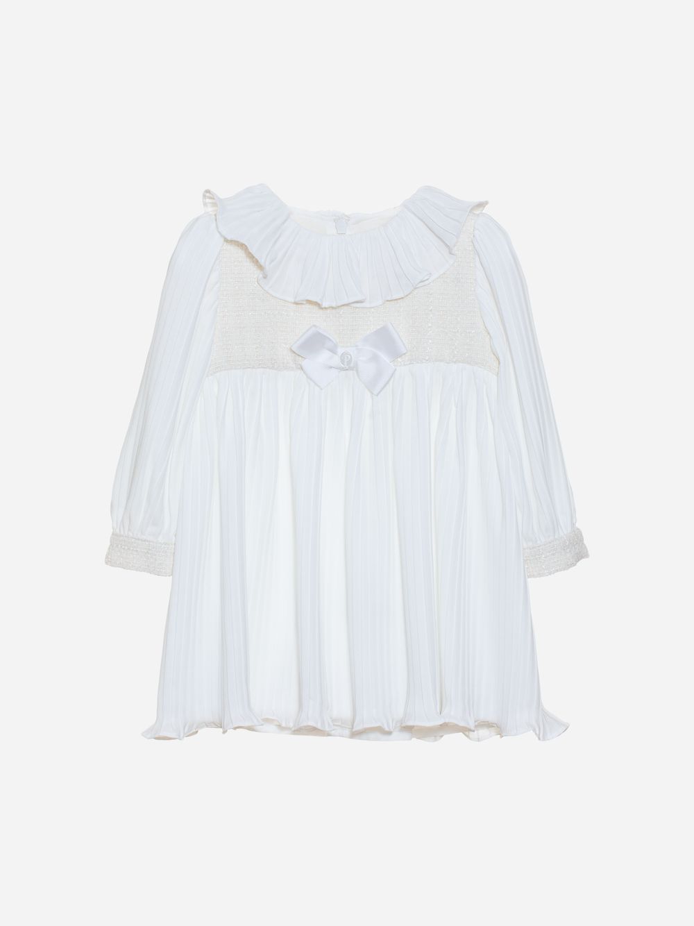 Ecru tweed and chiffon dress