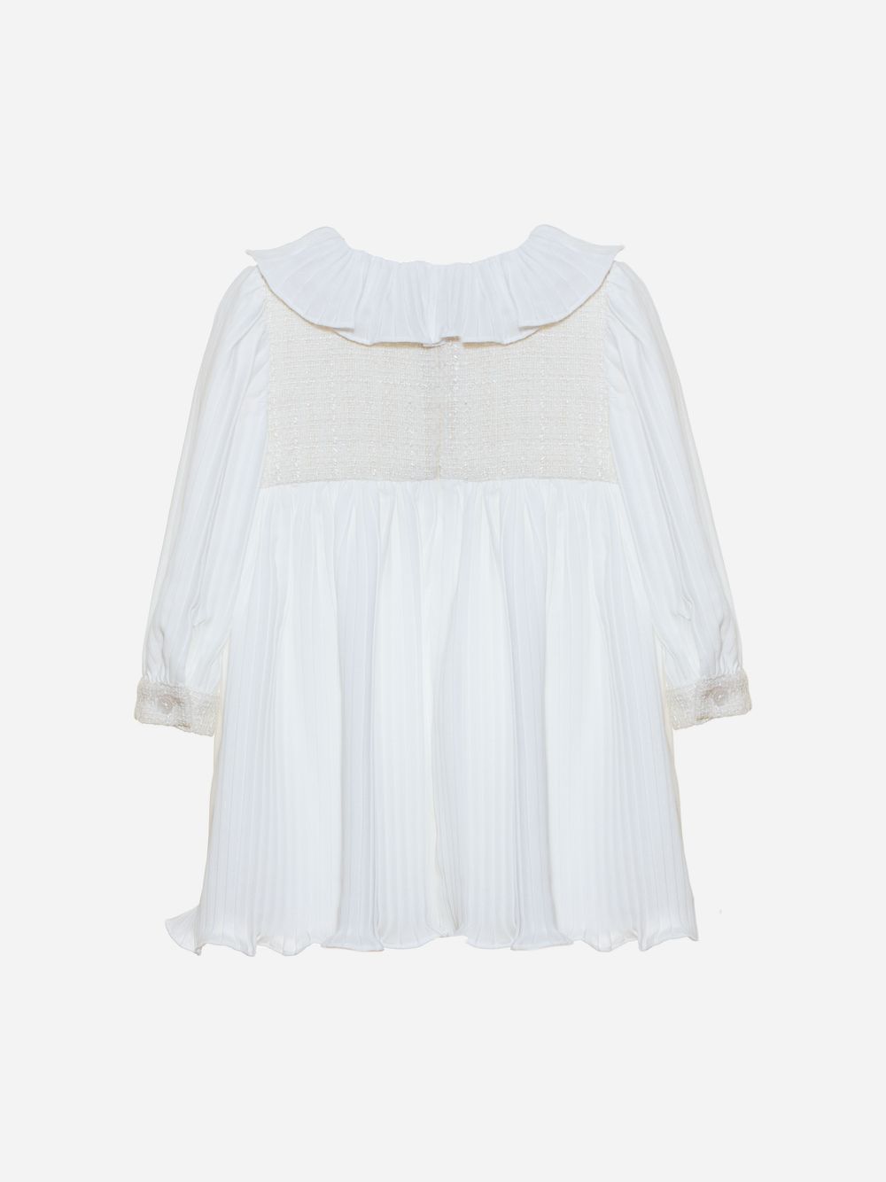 Ecru tweed and chiffon dress