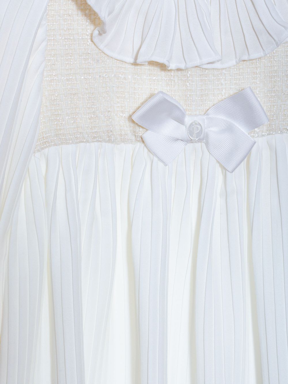 Ecru tweed and chiffon dress