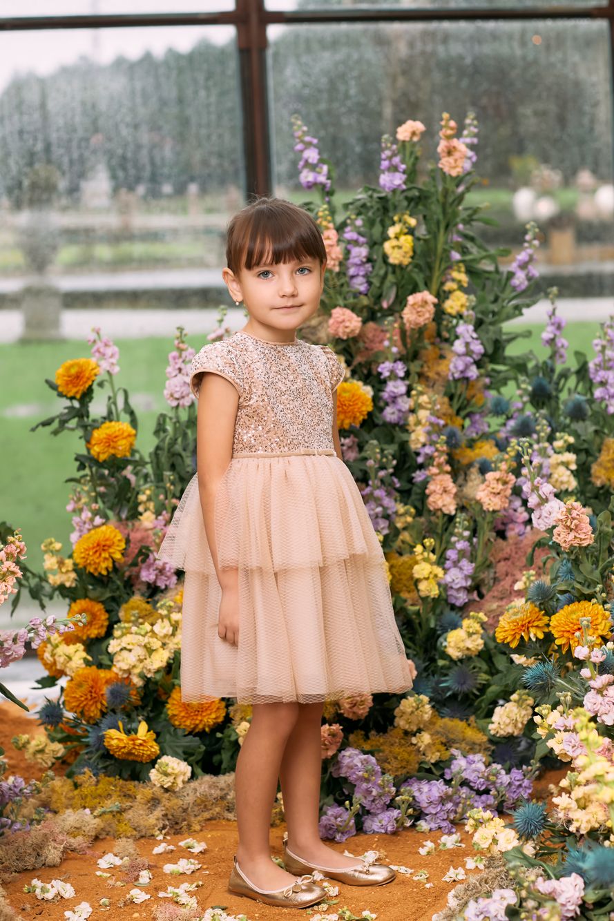 Beige velour and tweed dress