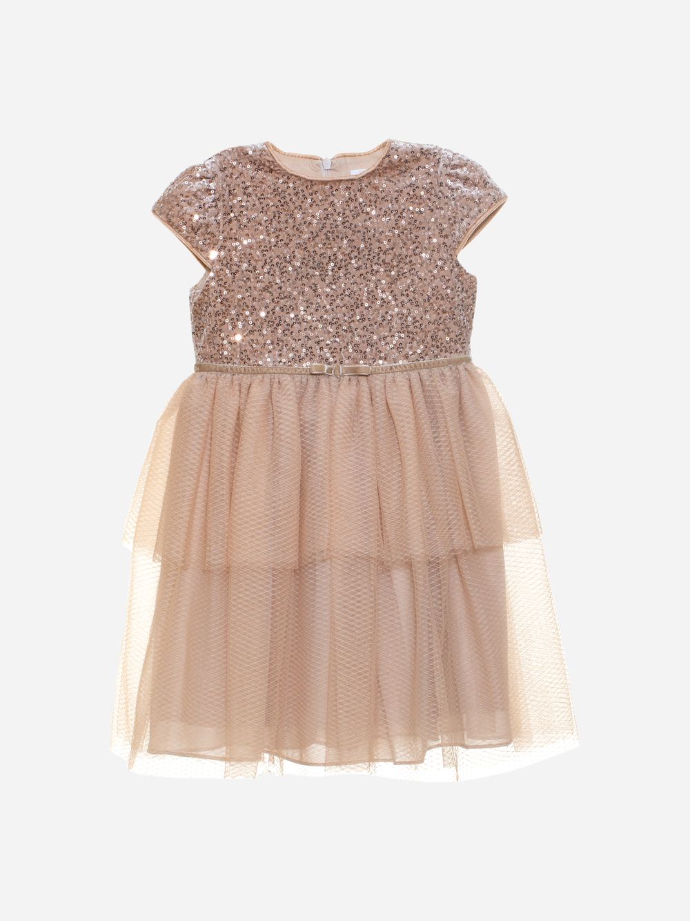 Beige velour and tweed dress