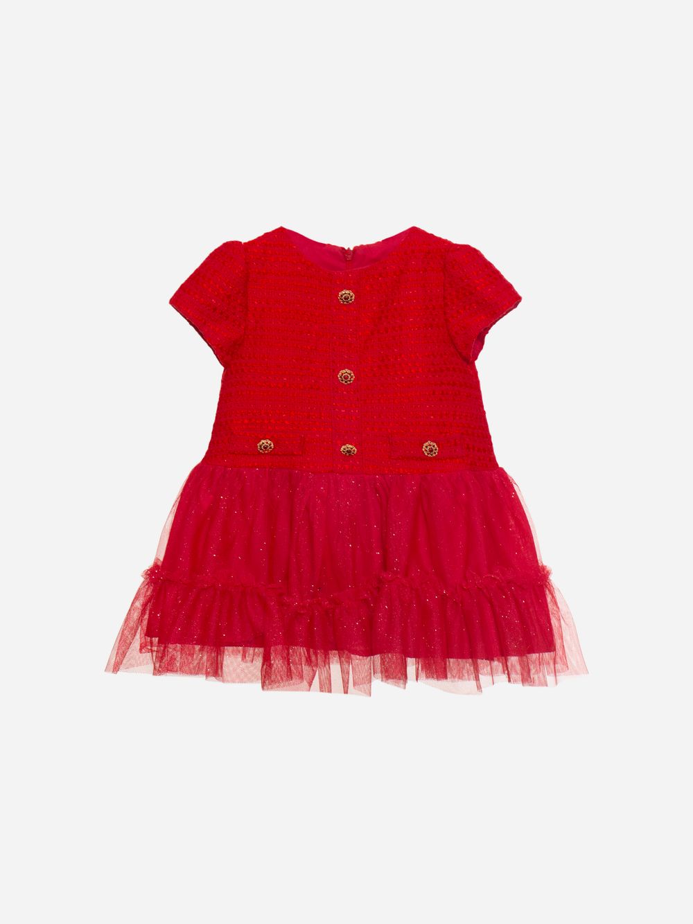 Red tweed and tulle dress