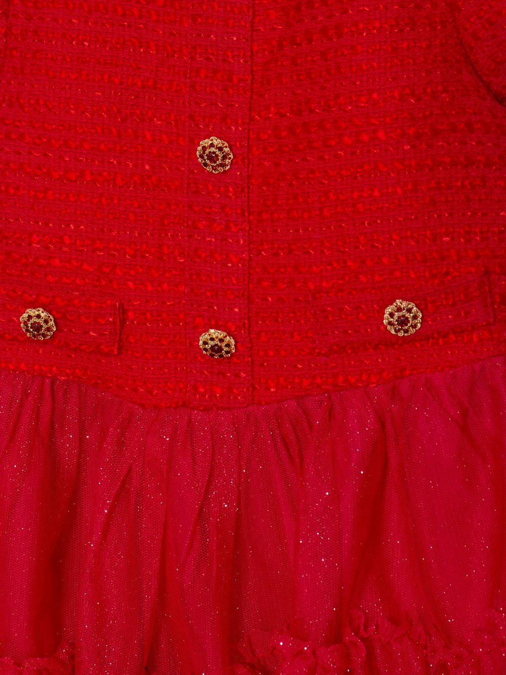 Red tweed and tulle dress