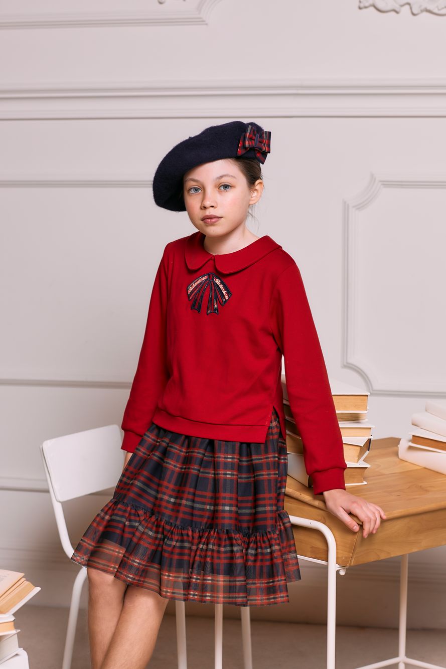 Red dress with tartan tulle skirt