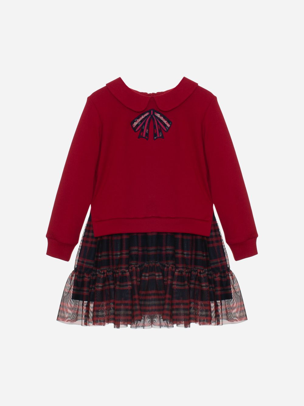 Red dress with tartan tulle skirt