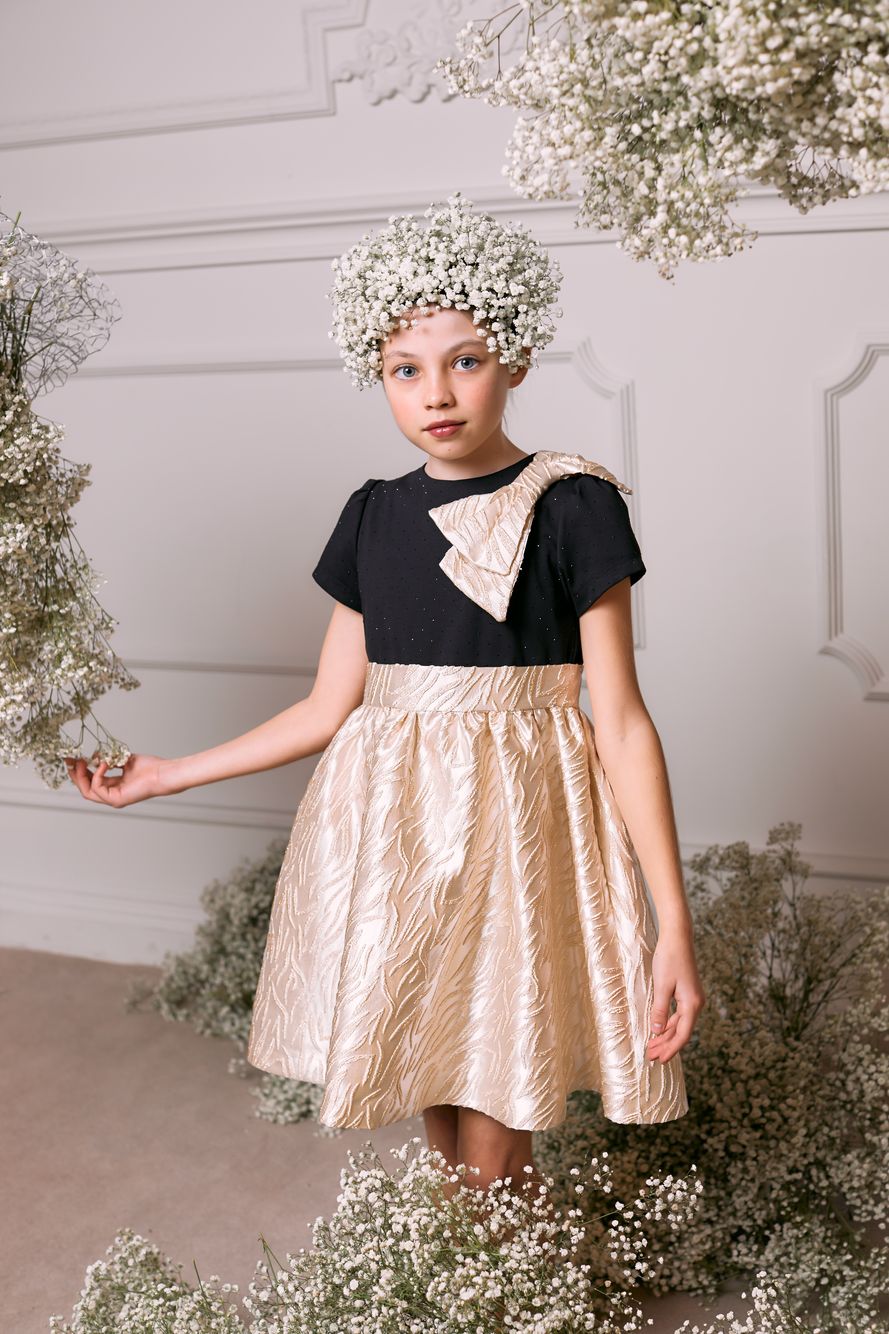 Black and gold jacquard dress