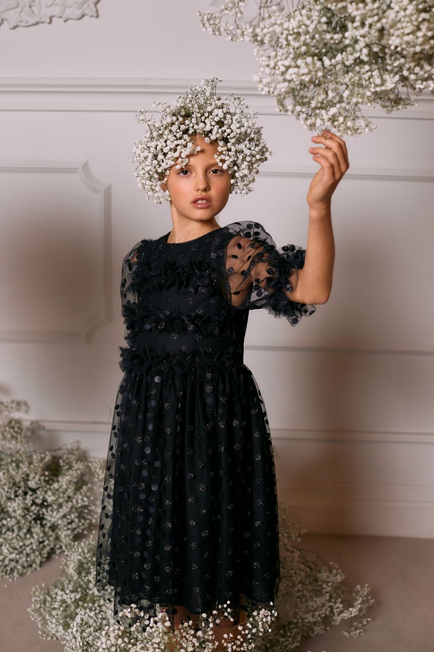 Black glitter dots tulle dress