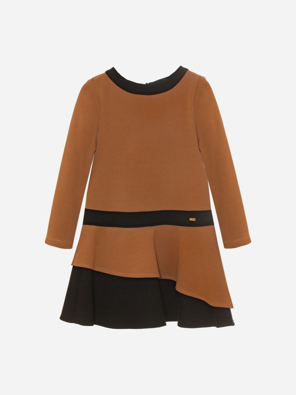 Camel and black crepe dress