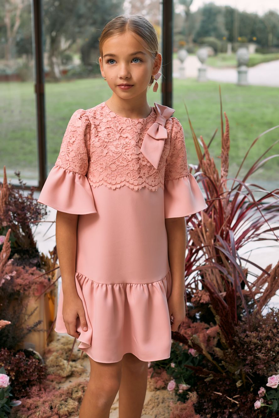 Pink rose crepe dress