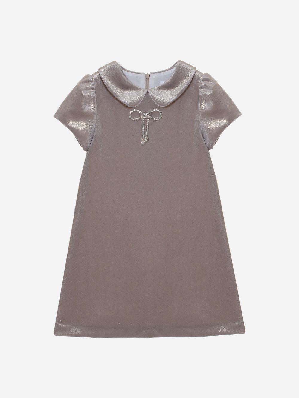 Golden velvet dress with crystal bow
