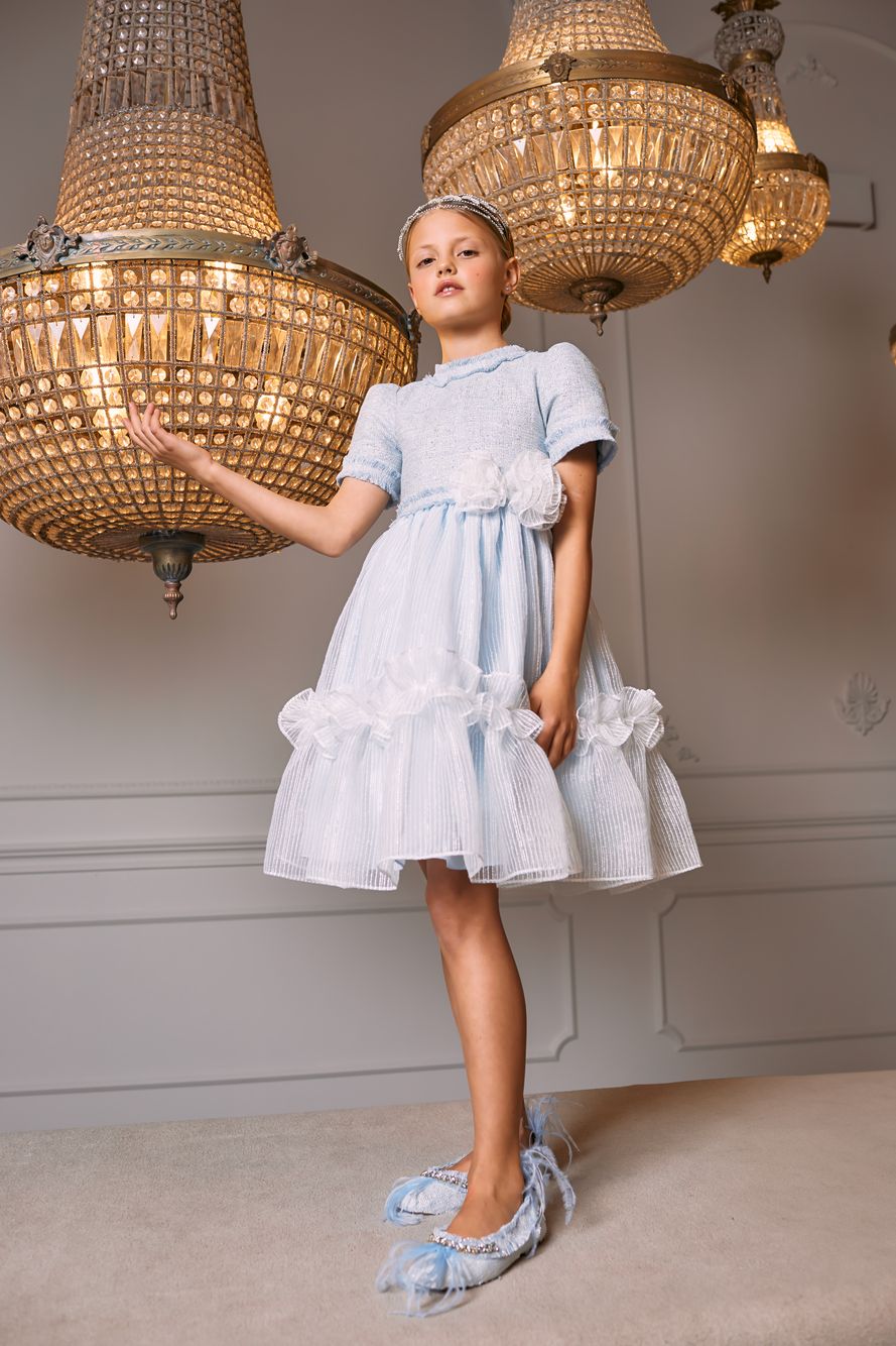 Pale blue tweed and organza dress