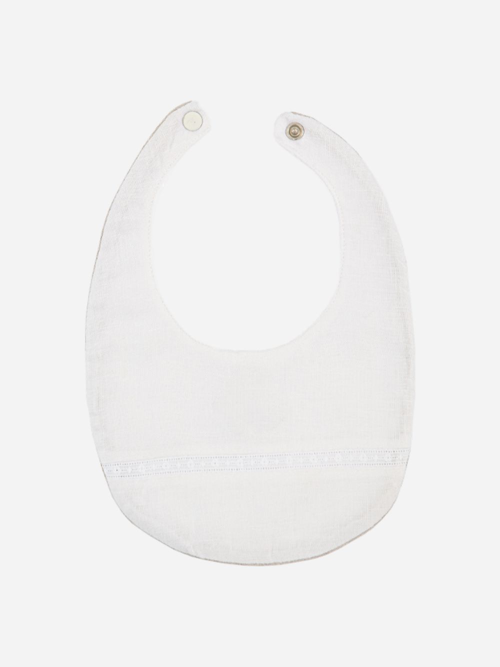 Linen bib white with lace and personalised embroidery