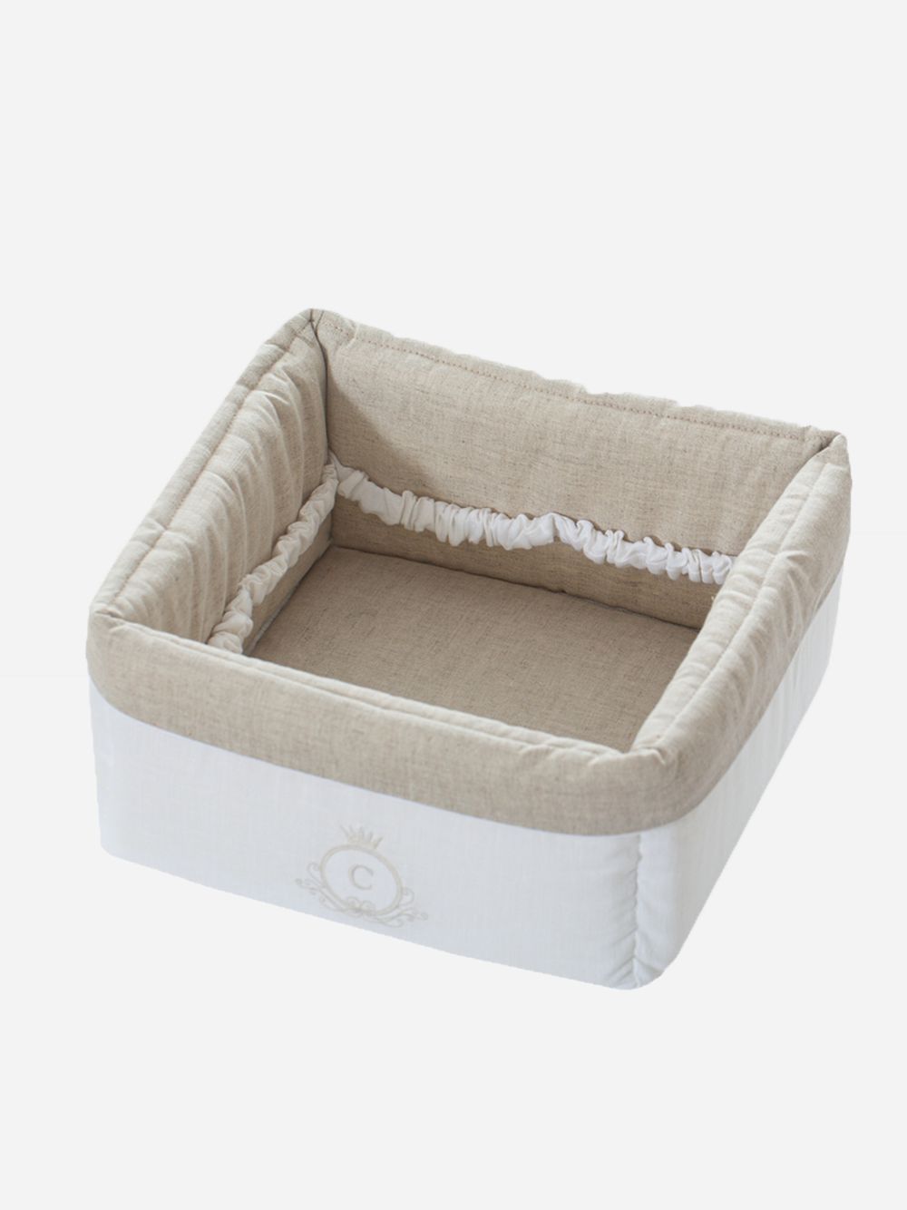 Bege/White linen basket