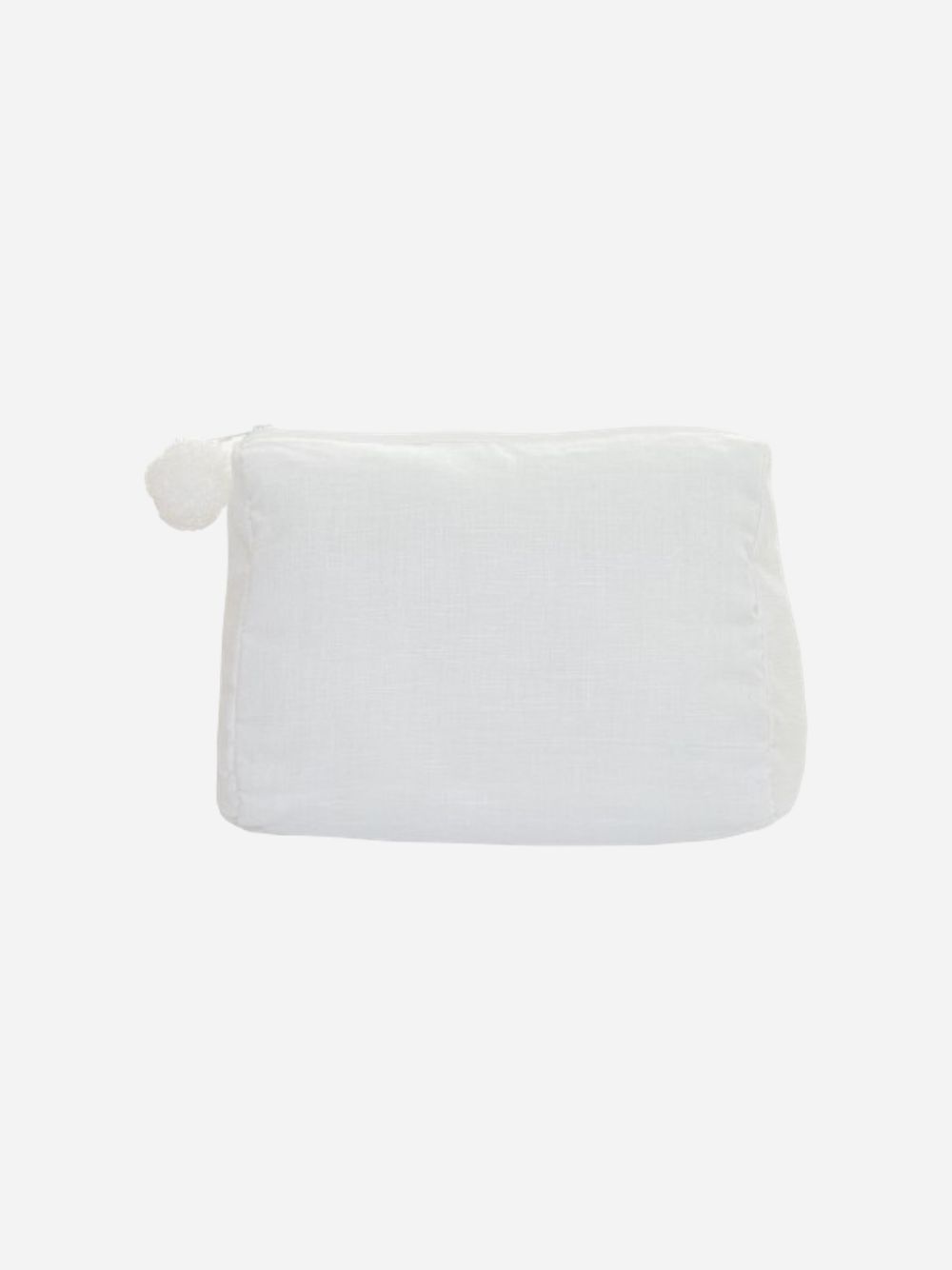 Linen bag white with pompon and personalised embroidery