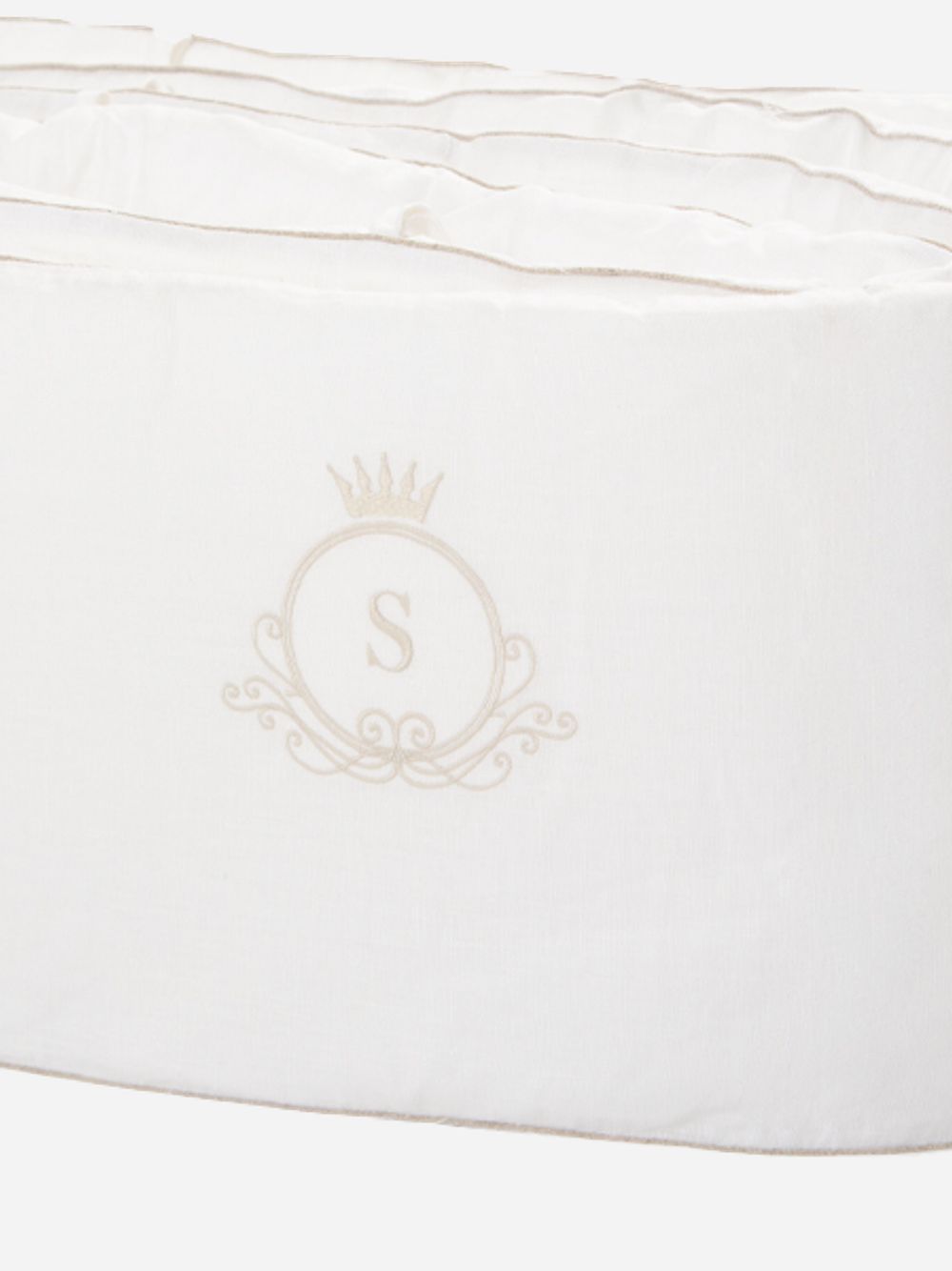 White linen crib bumper