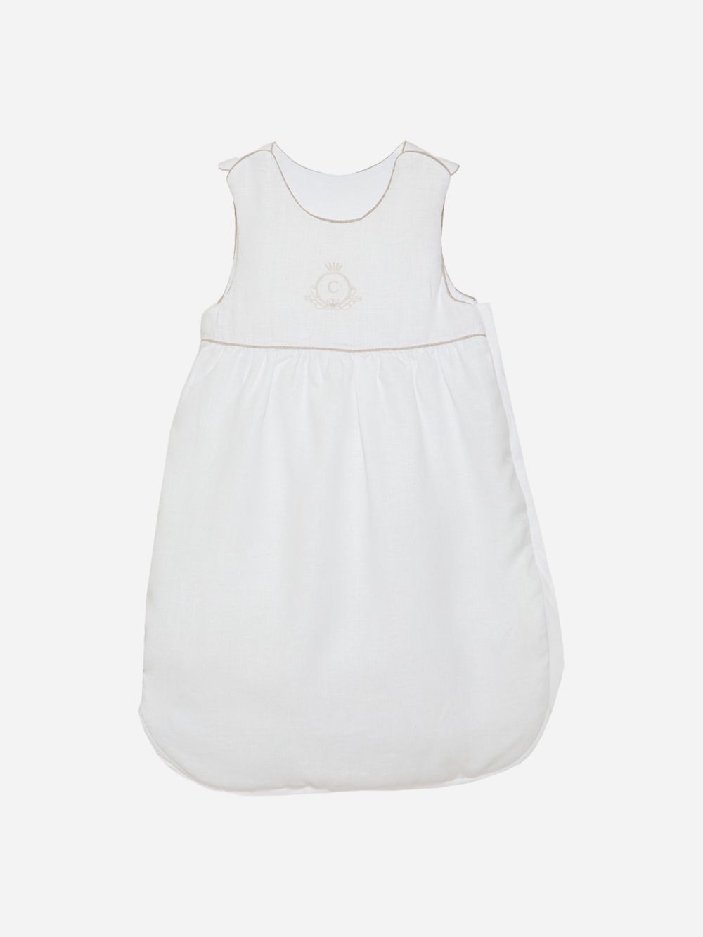 White Linen Sleeping Bag with Personalised Embroidery
