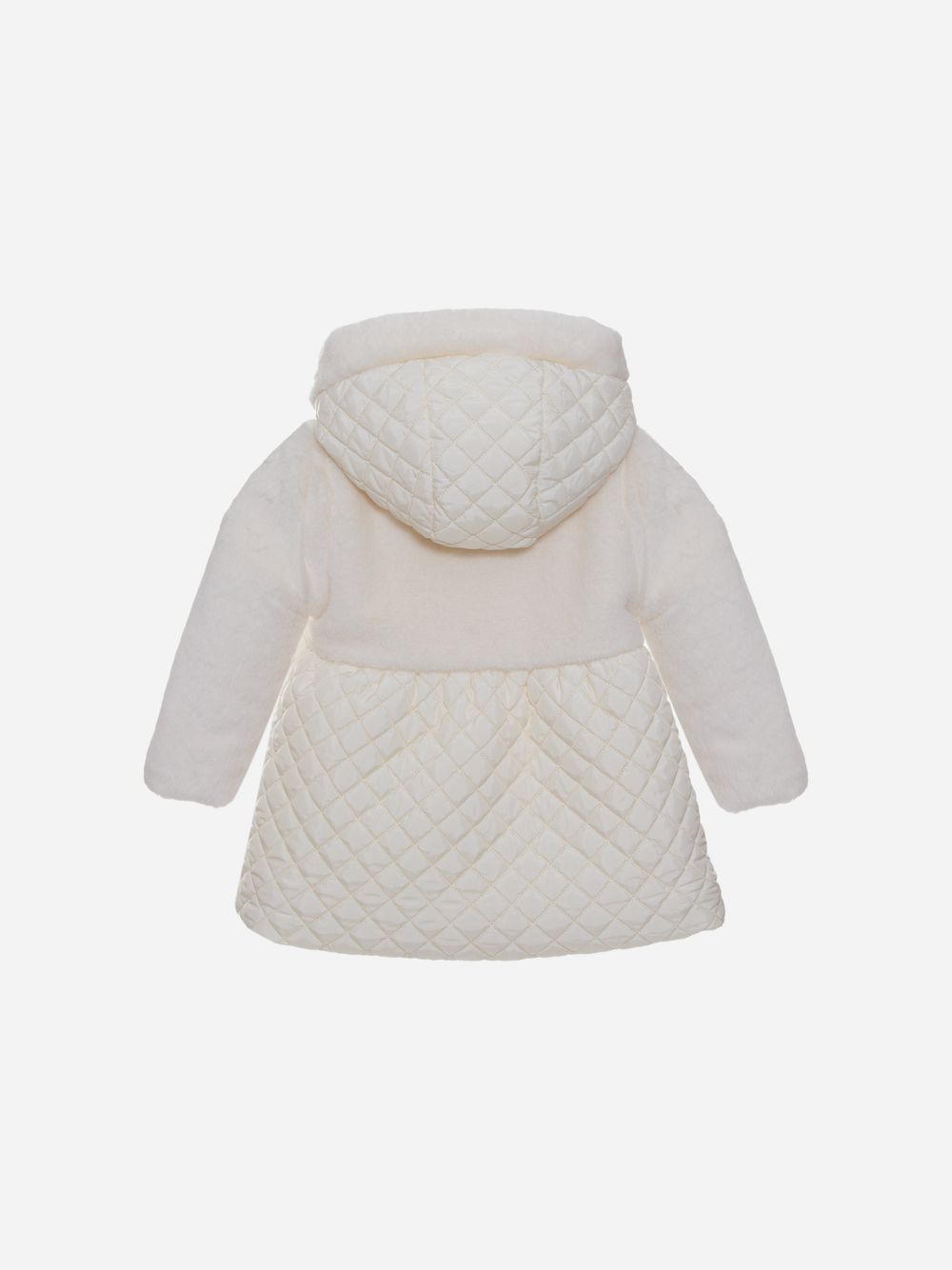 Ecru fur and quilted raincoat