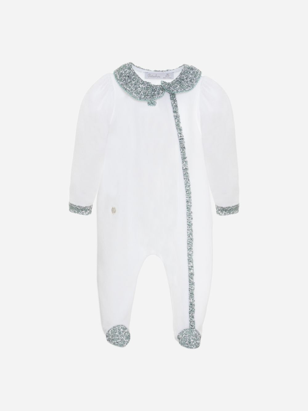 White babygrow with Liberty print frill
