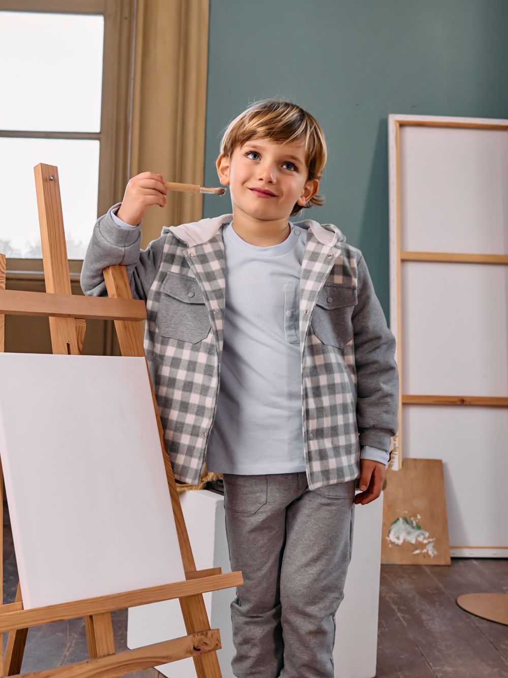 Grey and ecru check overshirt