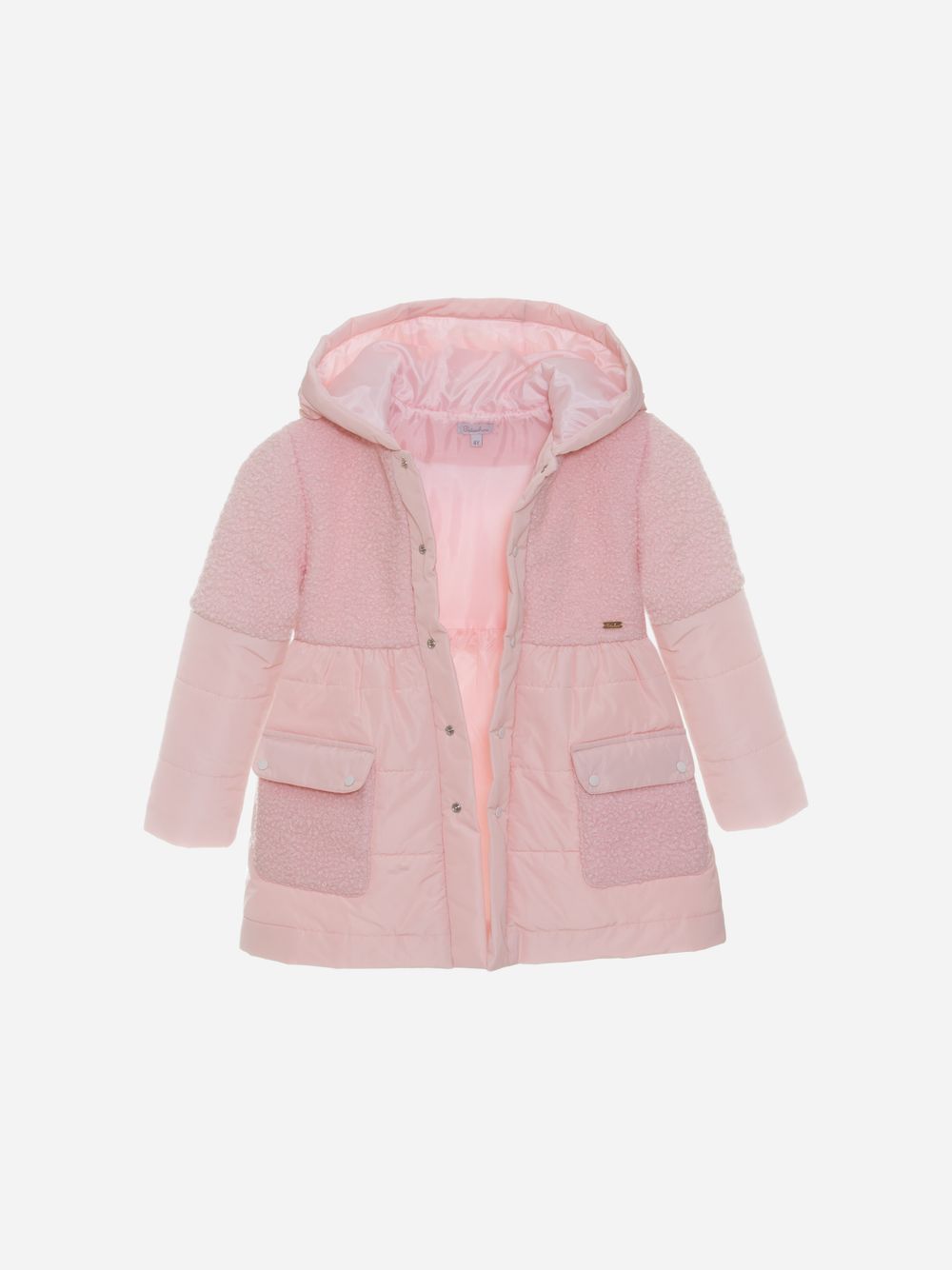 Pink microfibre and bouclé raincoat