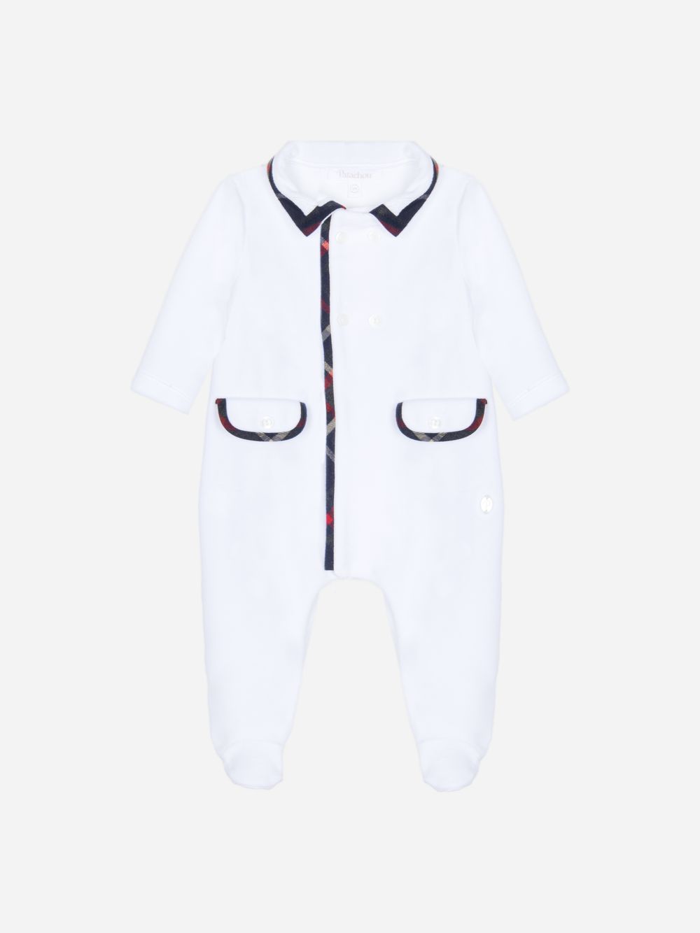 White babygrow with tartan trims