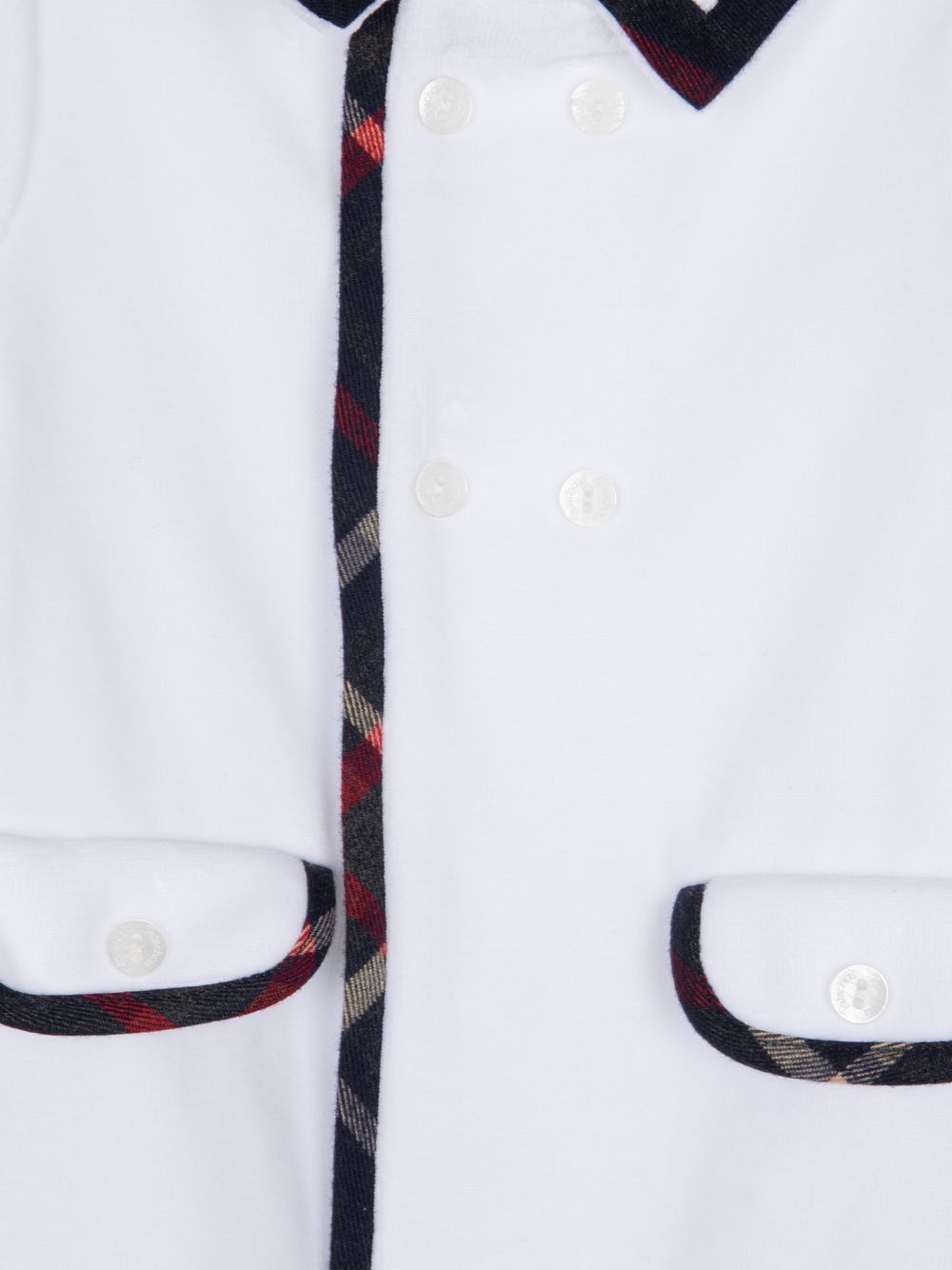 White babygrow with tartan trims