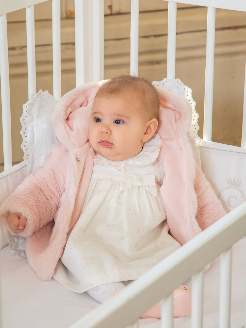 Pink faux fur hooded coat