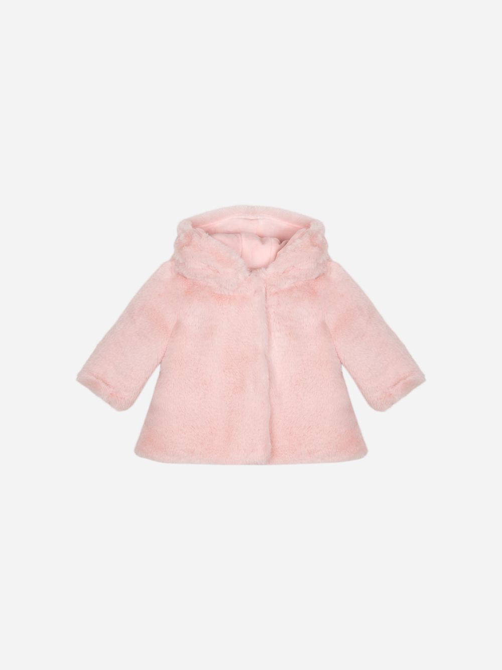 Pink faux fur hooded coat